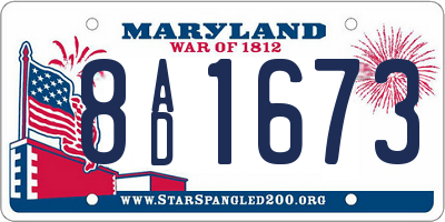 MD license plate 8AD1673