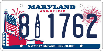 MD license plate 8AD1762