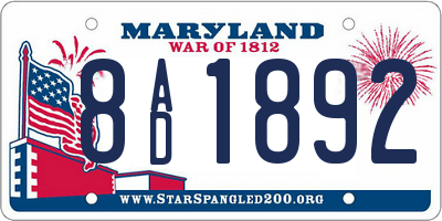 MD license plate 8AD1892