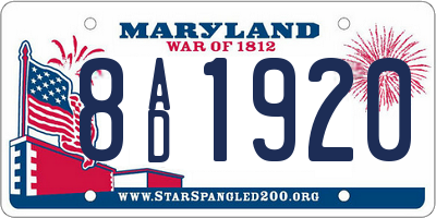 MD license plate 8AD1920