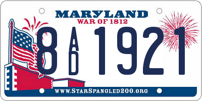 MD license plate 8AD1921