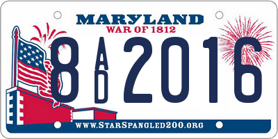 MD license plate 8AD2016