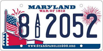 MD license plate 8AD2052