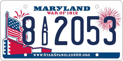 MD license plate 8AD2053