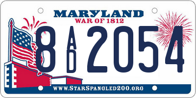 MD license plate 8AD2054