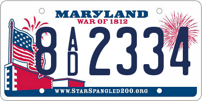 MD license plate 8AD2334