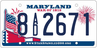 MD license plate 8AD2671