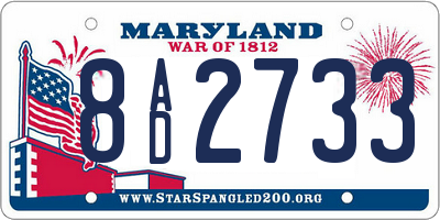 MD license plate 8AD2733