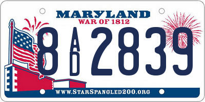 MD license plate 8AD2839