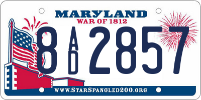 MD license plate 8AD2857