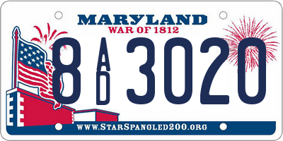 MD license plate 8AD3020
