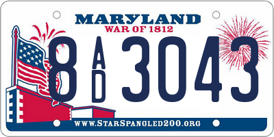 MD license plate 8AD3043