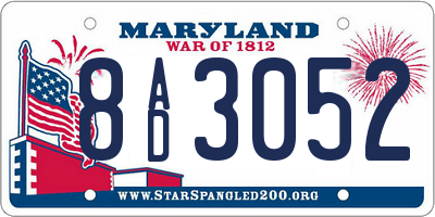 MD license plate 8AD3052