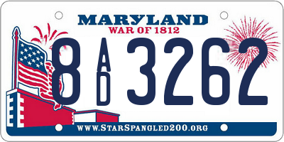 MD license plate 8AD3262