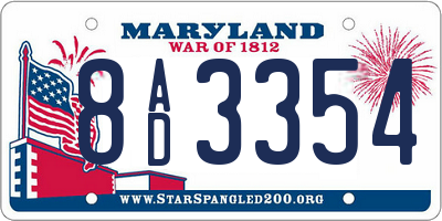 MD license plate 8AD3354