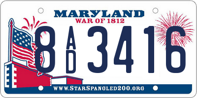 MD license plate 8AD3416