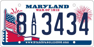 MD license plate 8AD3434