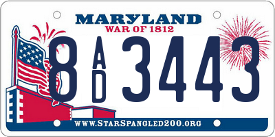 MD license plate 8AD3443