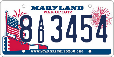 MD license plate 8AD3454