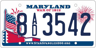 MD license plate 8AD3542