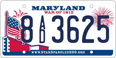 MD license plate 8AD3625