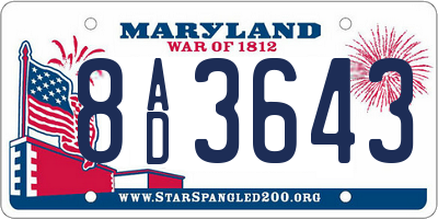 MD license plate 8AD3643