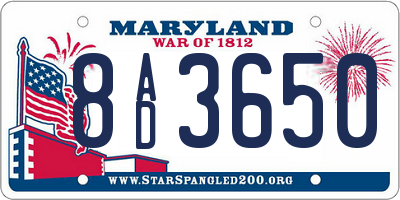 MD license plate 8AD3650