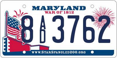 MD license plate 8AD3762