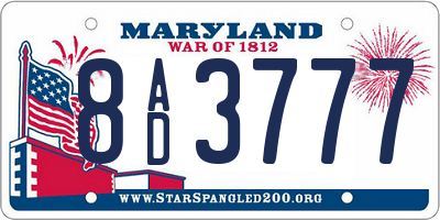 MD license plate 8AD3777