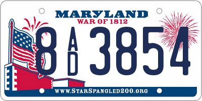 MD license plate 8AD3854