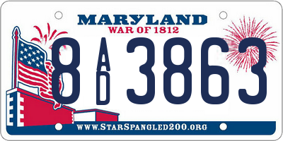 MD license plate 8AD3863