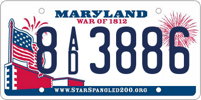 MD license plate 8AD3886