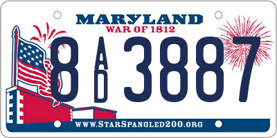 MD license plate 8AD3887