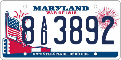 MD license plate 8AD3892