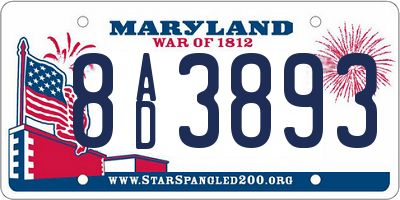 MD license plate 8AD3893