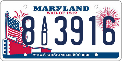 MD license plate 8AD3916