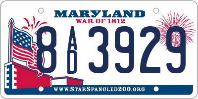 MD license plate 8AD3929