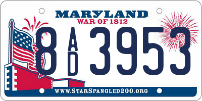 MD license plate 8AD3953