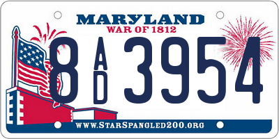 MD license plate 8AD3954