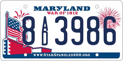 MD license plate 8AD3986