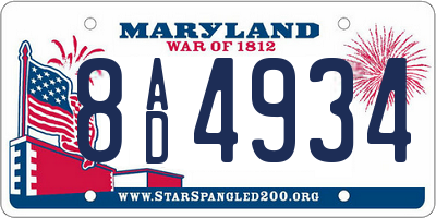 MD license plate 8AD4934
