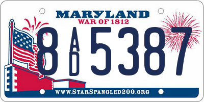 MD license plate 8AD5387