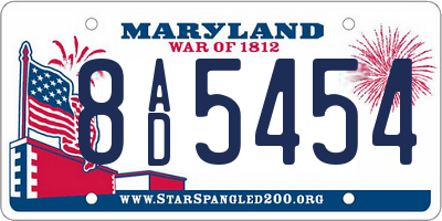 MD license plate 8AD5454