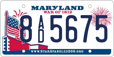 MD license plate 8AD5675