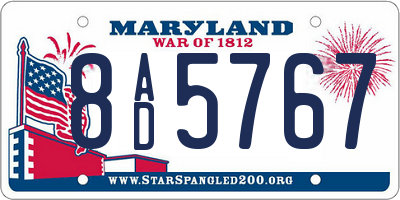 MD license plate 8AD5767