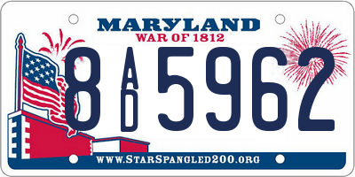 MD license plate 8AD5962