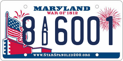 MD license plate 8AD6001
