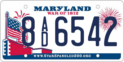 MD license plate 8AD6542