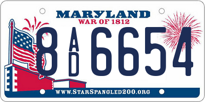 MD license plate 8AD6654