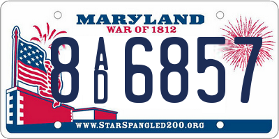 MD license plate 8AD6857